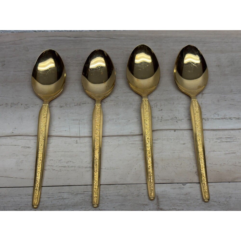 Vtg Royalton 7 Gold Tone Tea Spoon Set Of 4